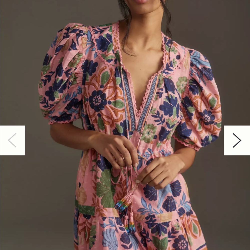 FARM Rio Pink Floral Puff Sleeve Dress